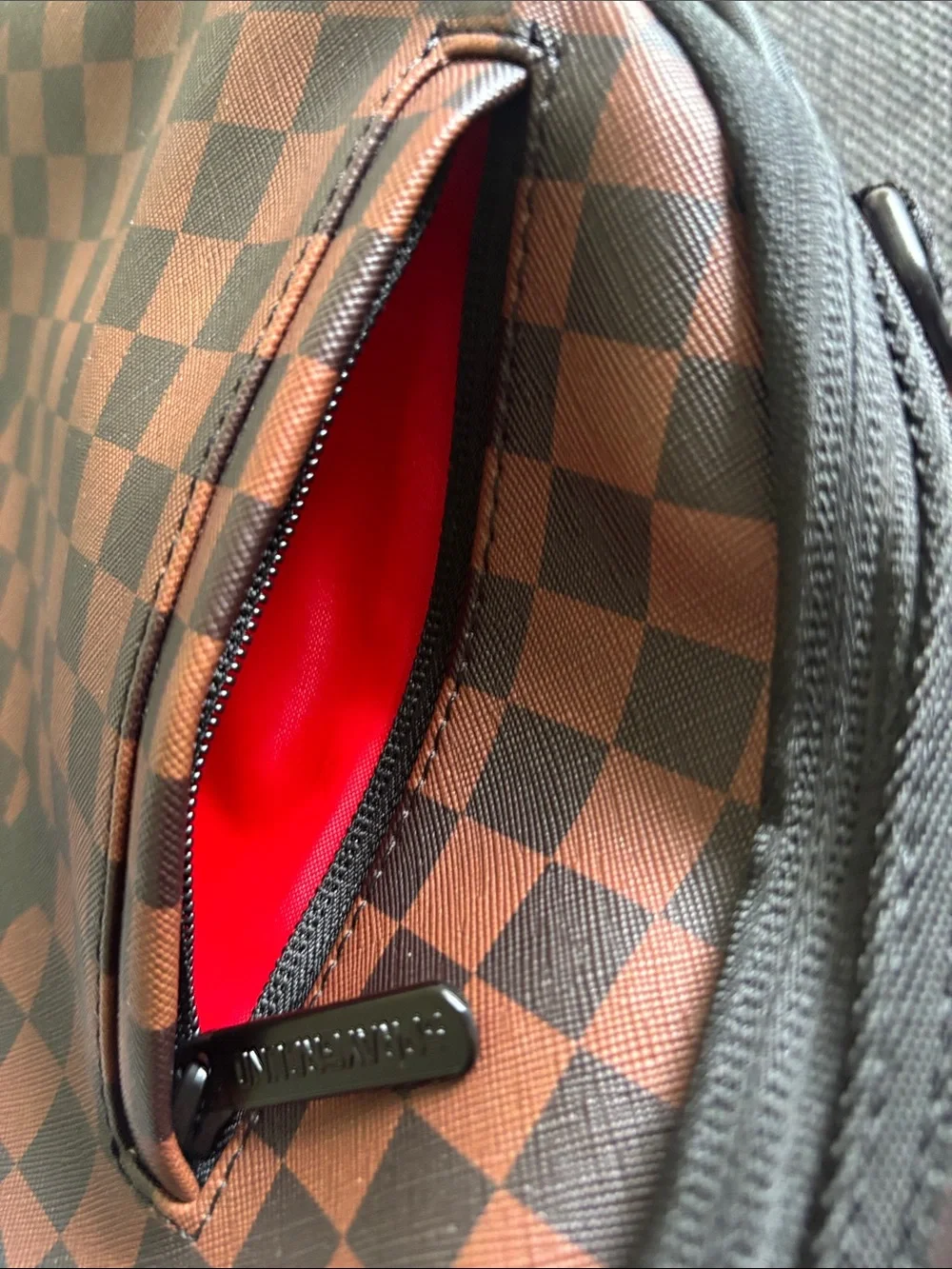 Sprayground Black, Brown & Red Checker Shark-Graphic Backpack